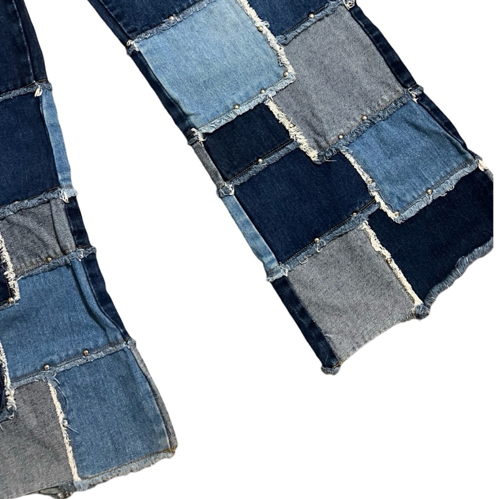 Zana Di Patchwork Jeans Womens Sz 24 Blue Cotton Denim Flare Leg Vintage 90s Y2k
